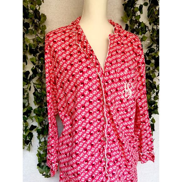 Victoria's Secret The Dreamer Red White Reindeer Print Flannel Pajama Set Small - Picture 3 of 11